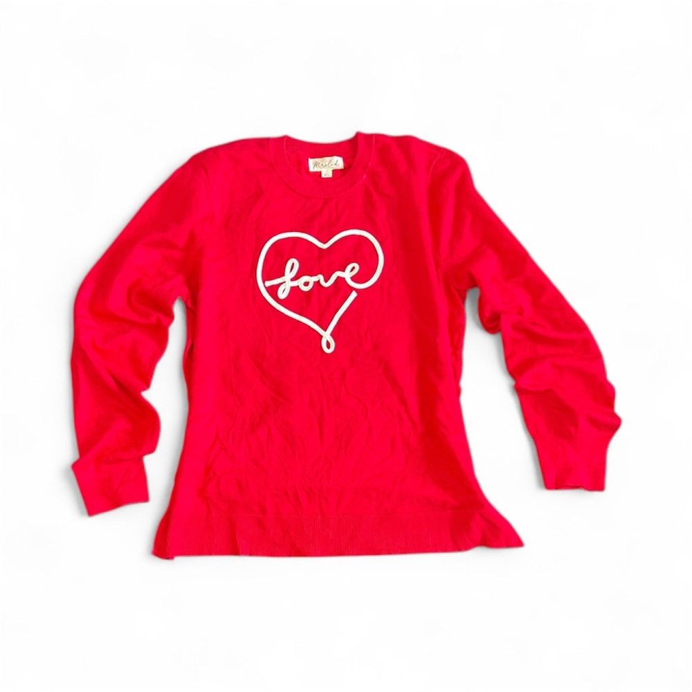 Marled Love Heart Lightweight Red, Crewneck Sweater.